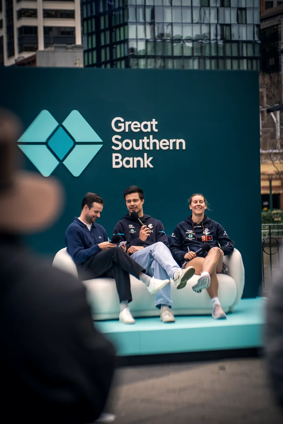 On stage at a Great Southern Bank event